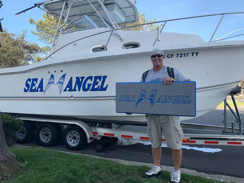 30’ ProKat & 65’ Hatteras Boat graphics marine grade are absolutely great quality  Lettering from Michael D, CA